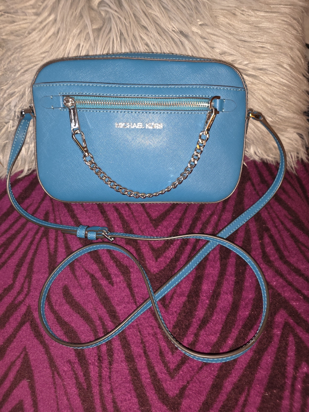 Michael Kors Blue Crossbody Bag - Sleek Saffiano Leather